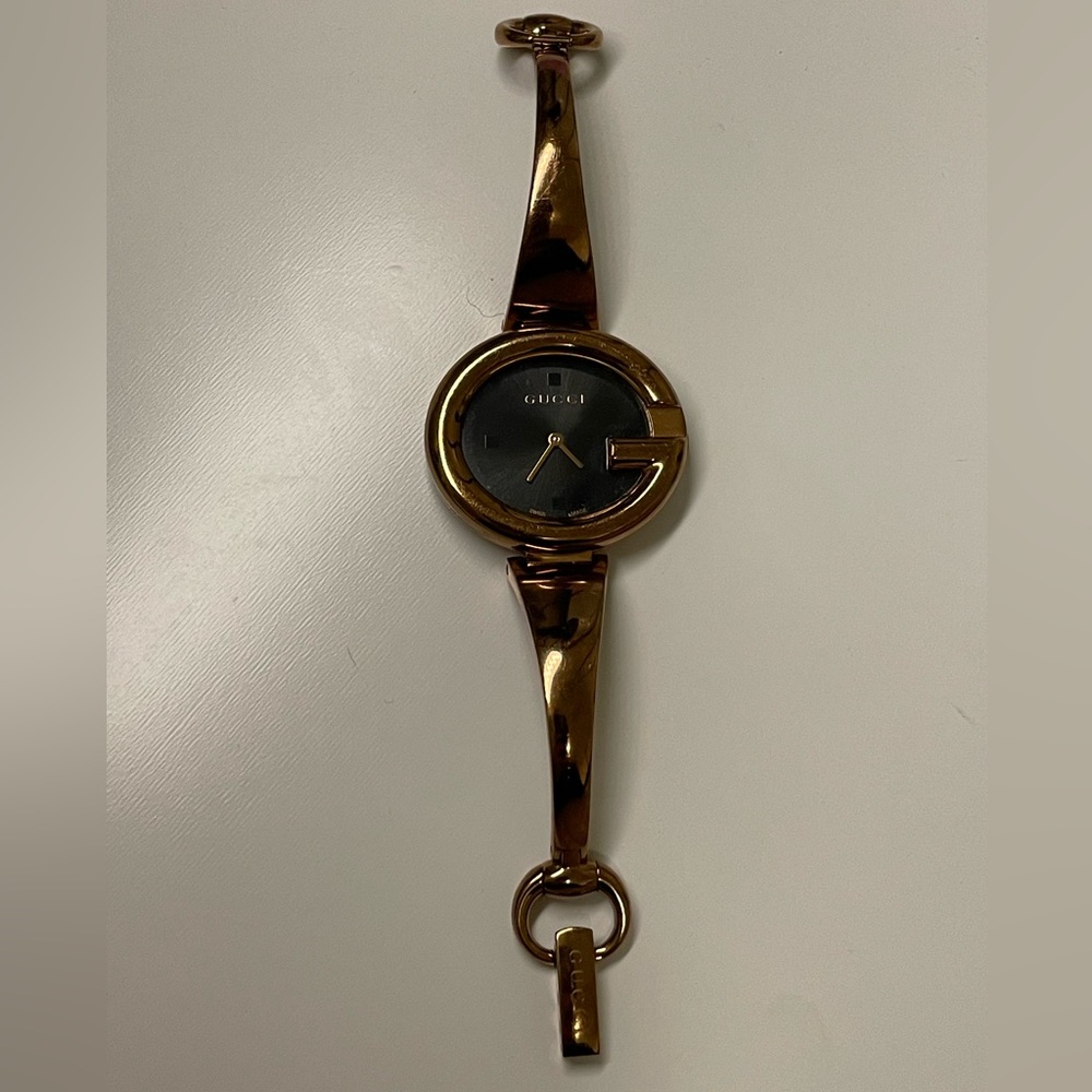 Gucci Guccissima Rose Gold w/ Black Dial Stainless Steel Watch YA134305